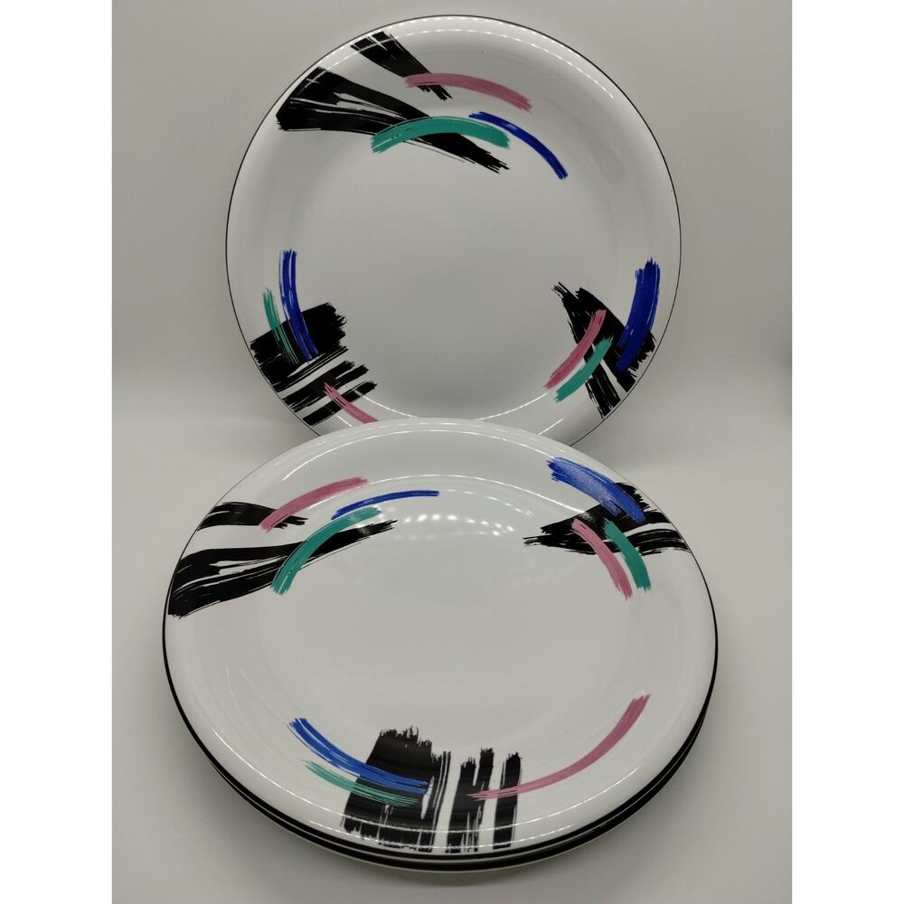 Newcor Design Concepts Plates Liza 7 3/4" Stoneware Lot Of 3 - 1990s Retro -6157